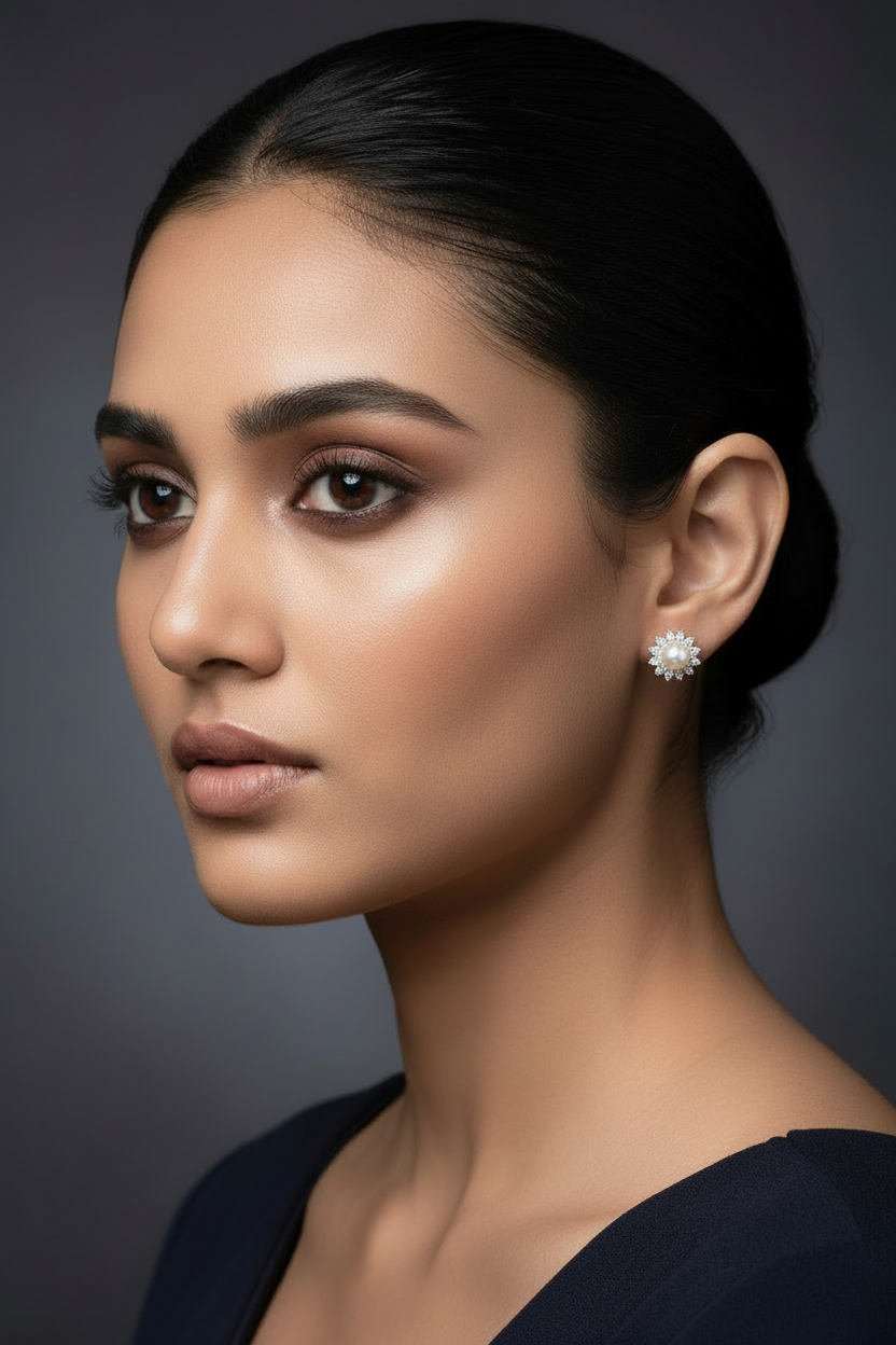 Round Pearl Sterling Silver Earrings