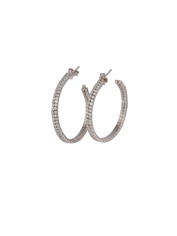 Silver Round Studded Hoops Earrings