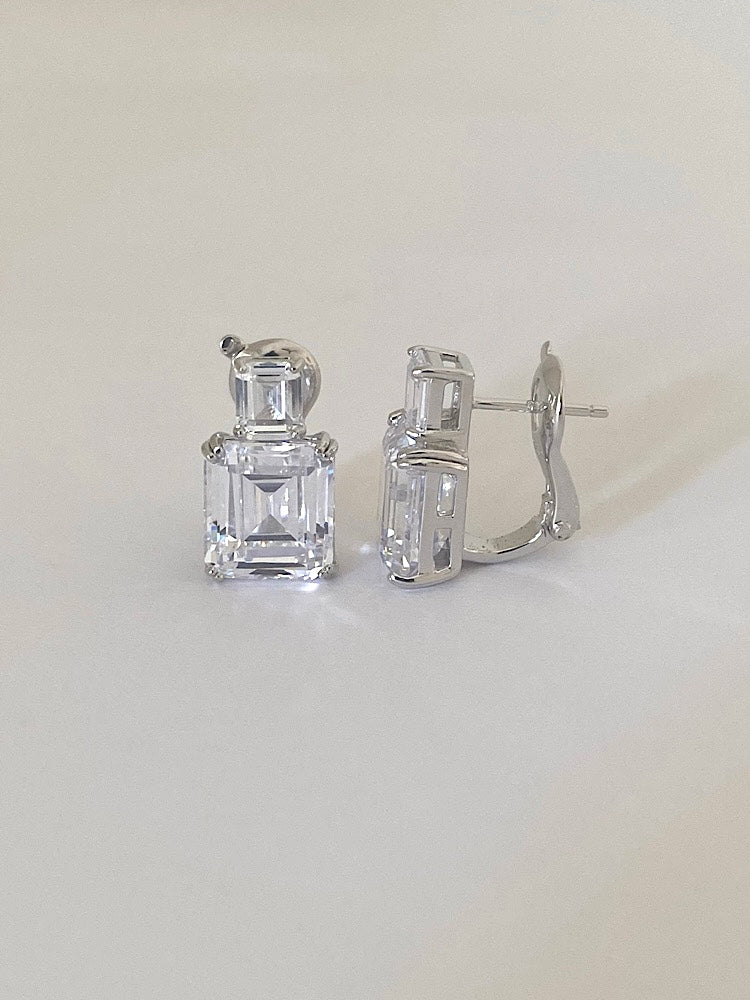 White Clip Studs Sterling Silver Earrings