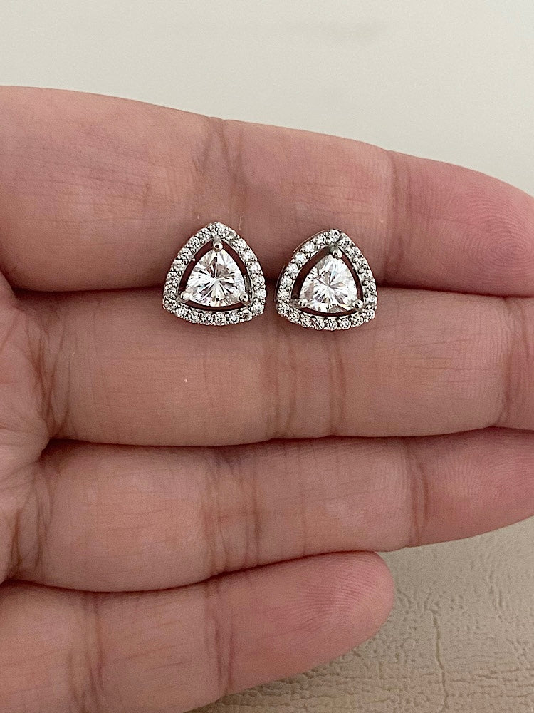 Trillion Solitaire Sterling Silver Studs