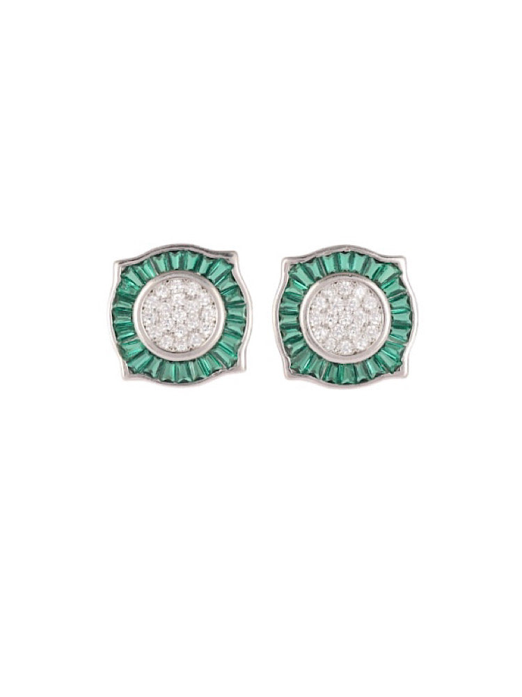 Silver Green Studs Earrings