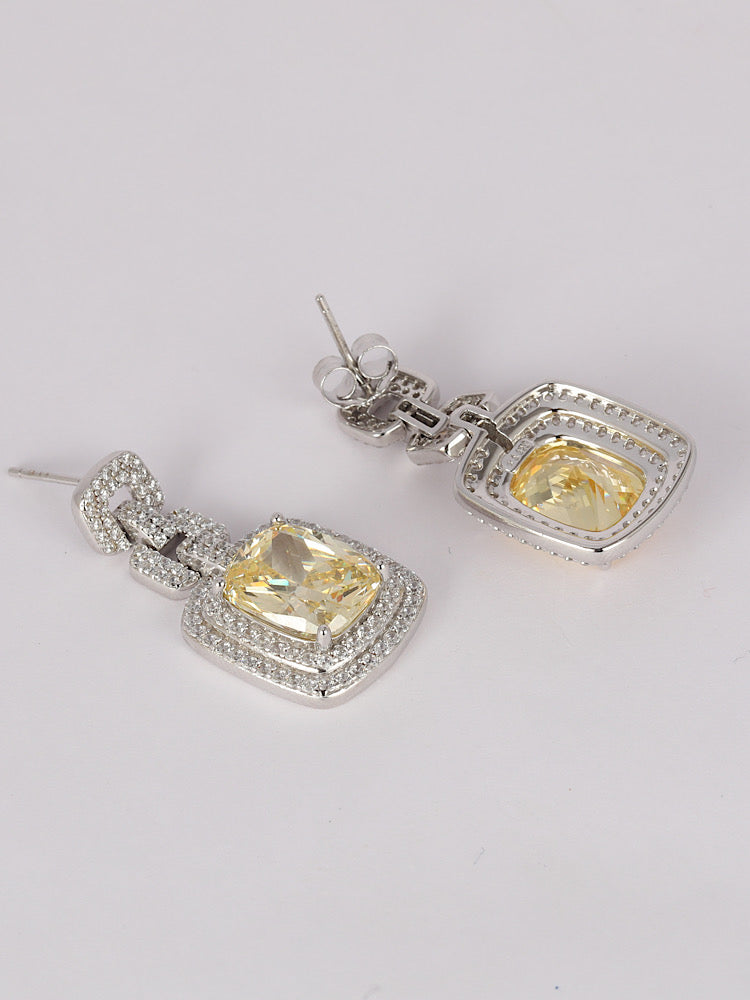 Silver Earrings With Yellow Stone