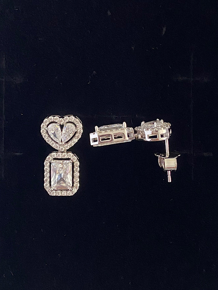 Heart Solitaire Drop Sterling Silver Earrings