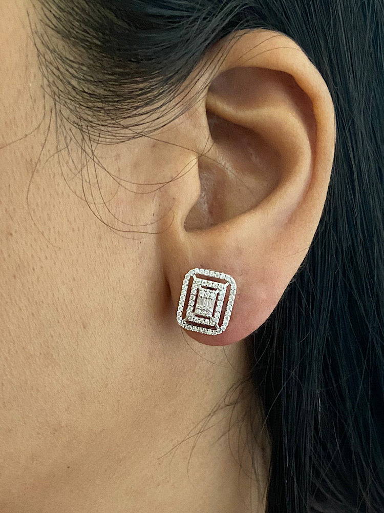 Emerald Design Sterling Silver Studs With Screw Back