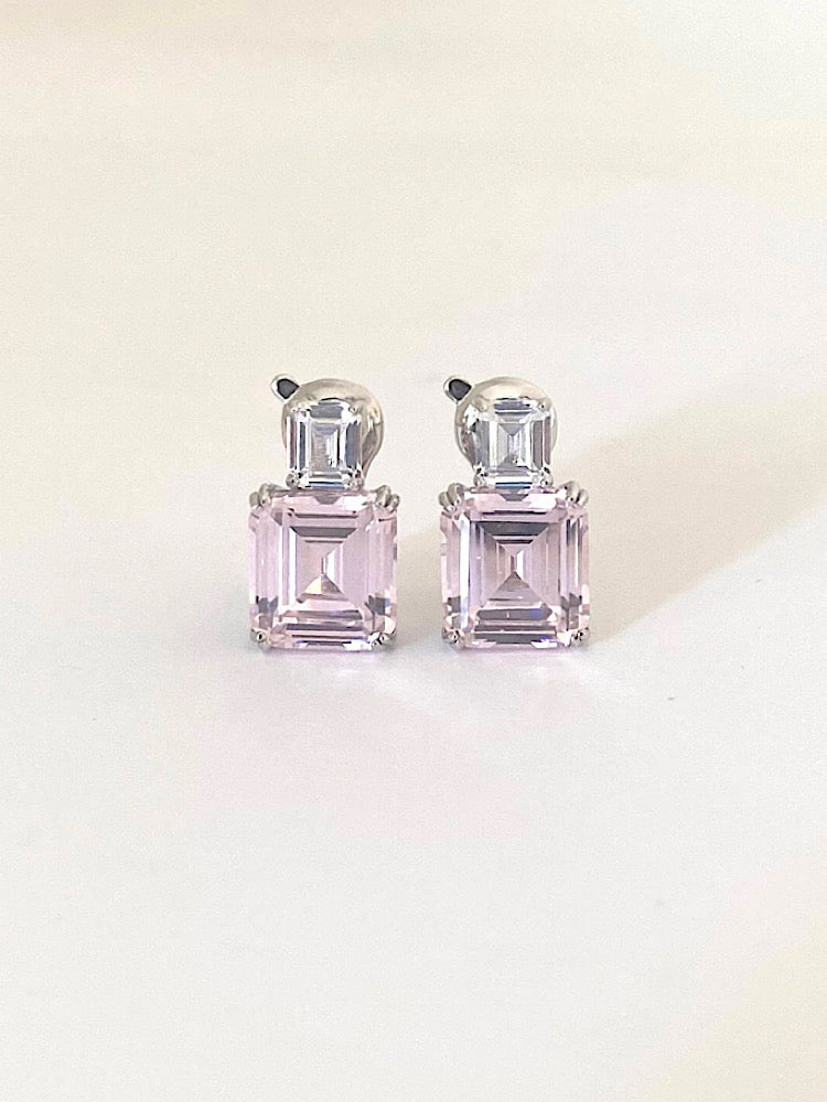 Light Pink Clip Studs Sterling Silver Earrings