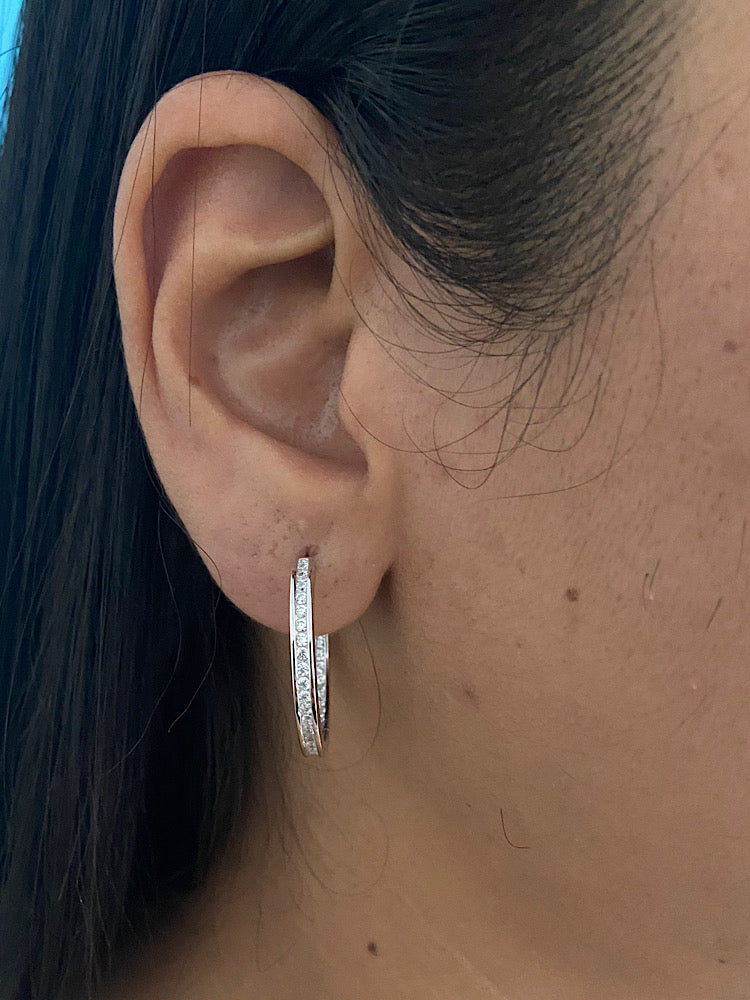 Round Studded Sterling Silver Hoops Earrings