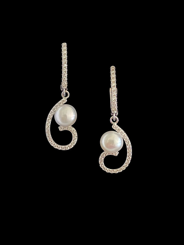 Pearl Sterling Silver Hoop Earrings