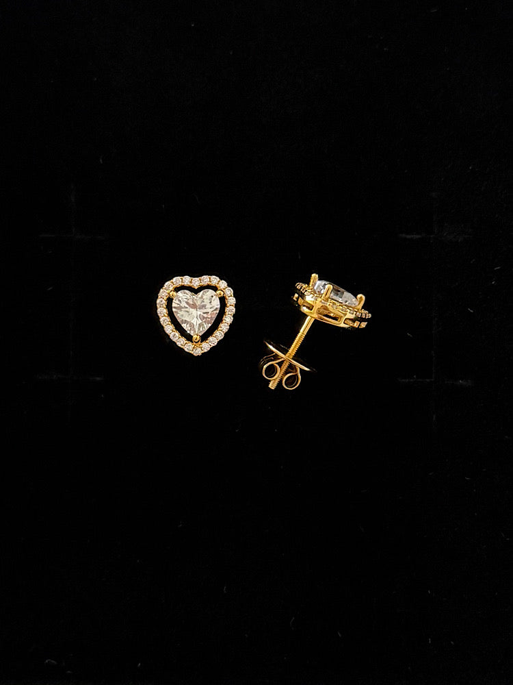 Gold Plated Sterling Silver Heart Solitaire Studs With Screw Back