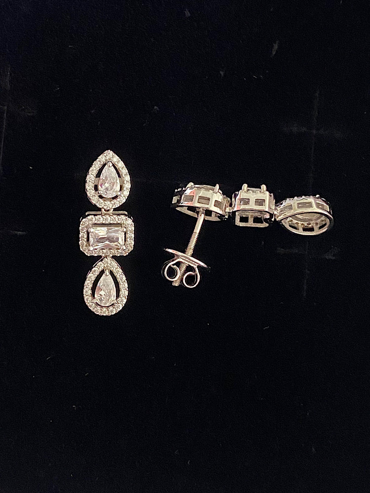 Sterling Silver Drop Solitaire Earrings With Screw Back