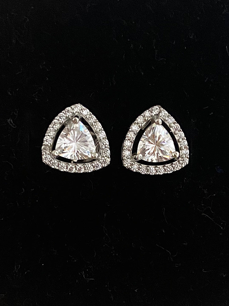 Trillion Solitaire Sterling Silver Studs