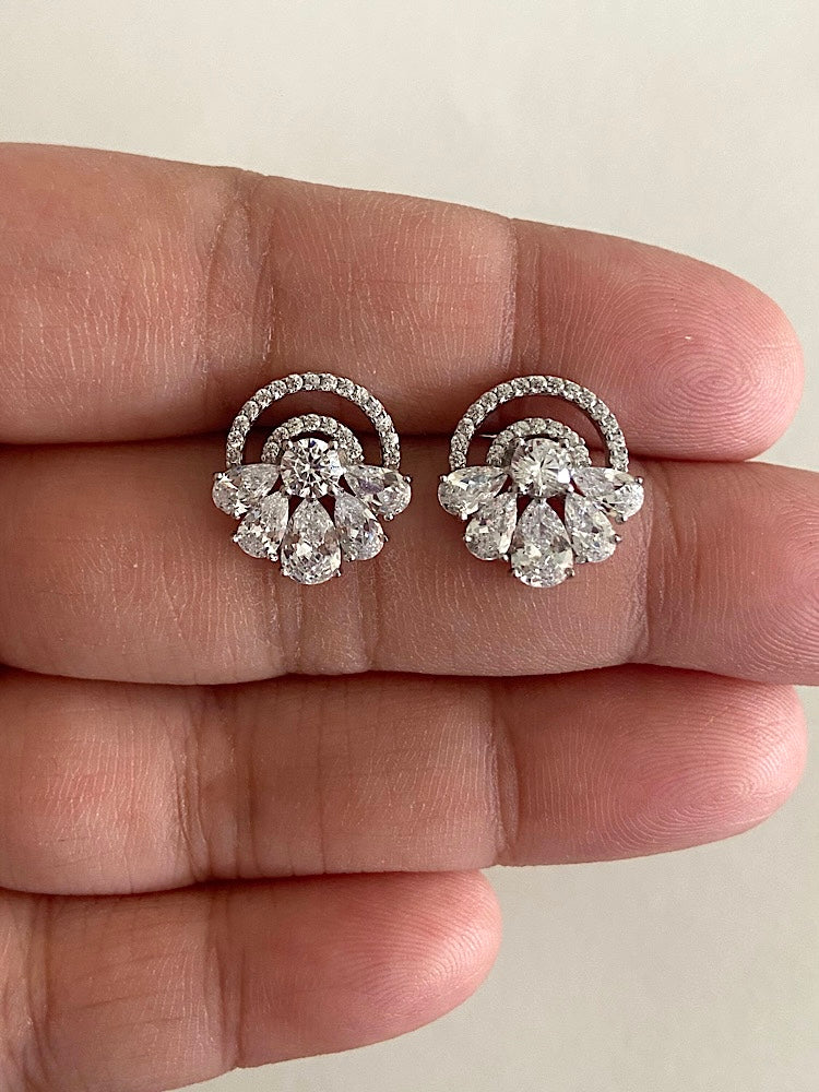 Floral Design Solitaire Sterling Silver Studs