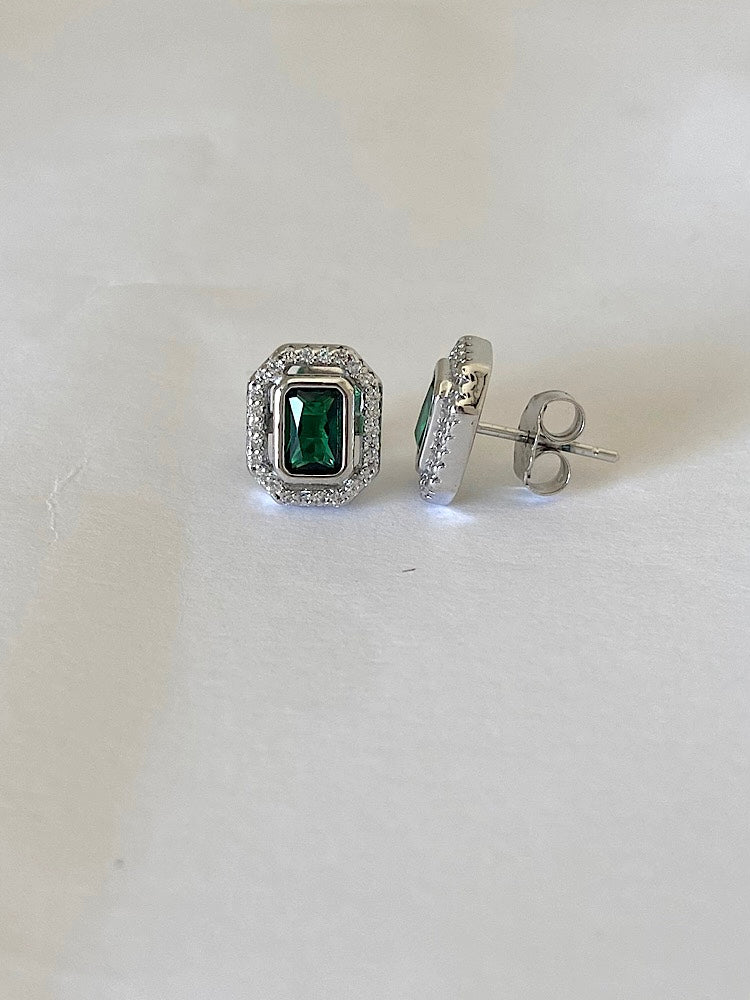 Emerald Green Sterling Silver Studs Earrings