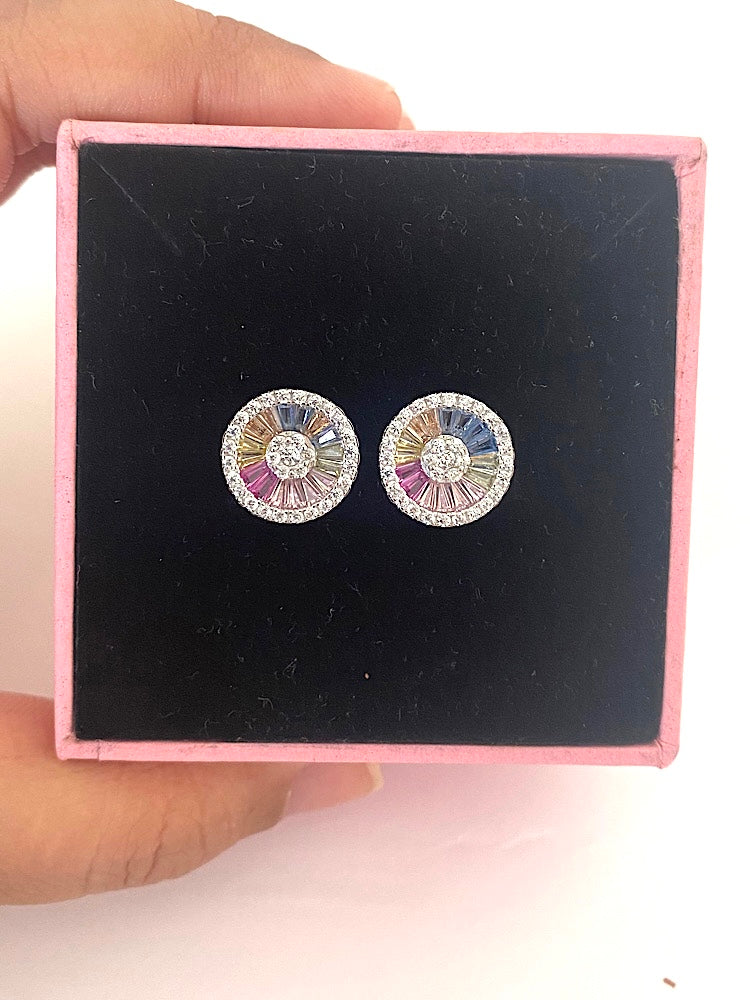 Multi Colour Sterling Silver Studs Earrings