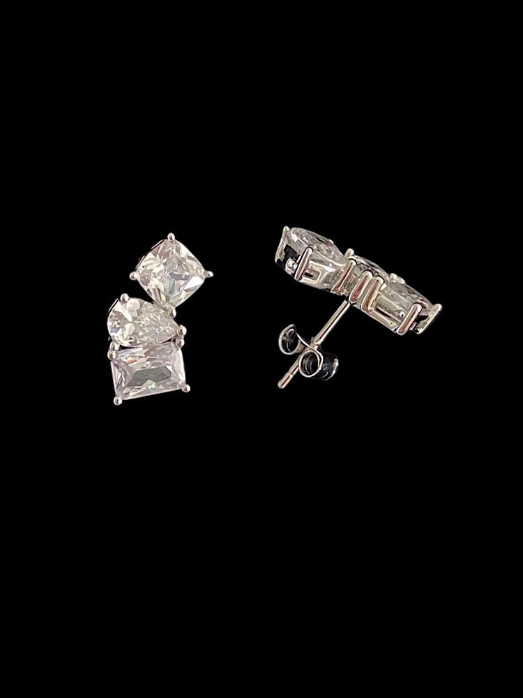 Trio Solitaire Sterling Silver Studs