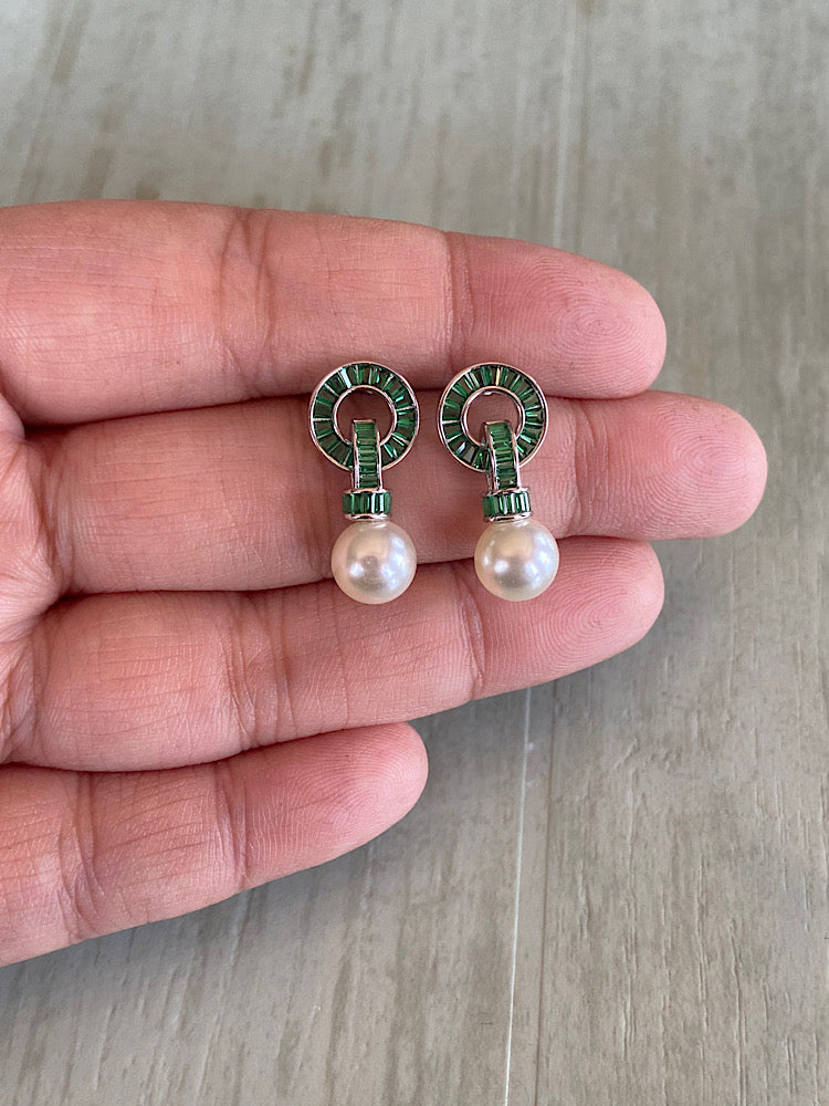 Green Pearl Earrings Sterling Silver Earrings