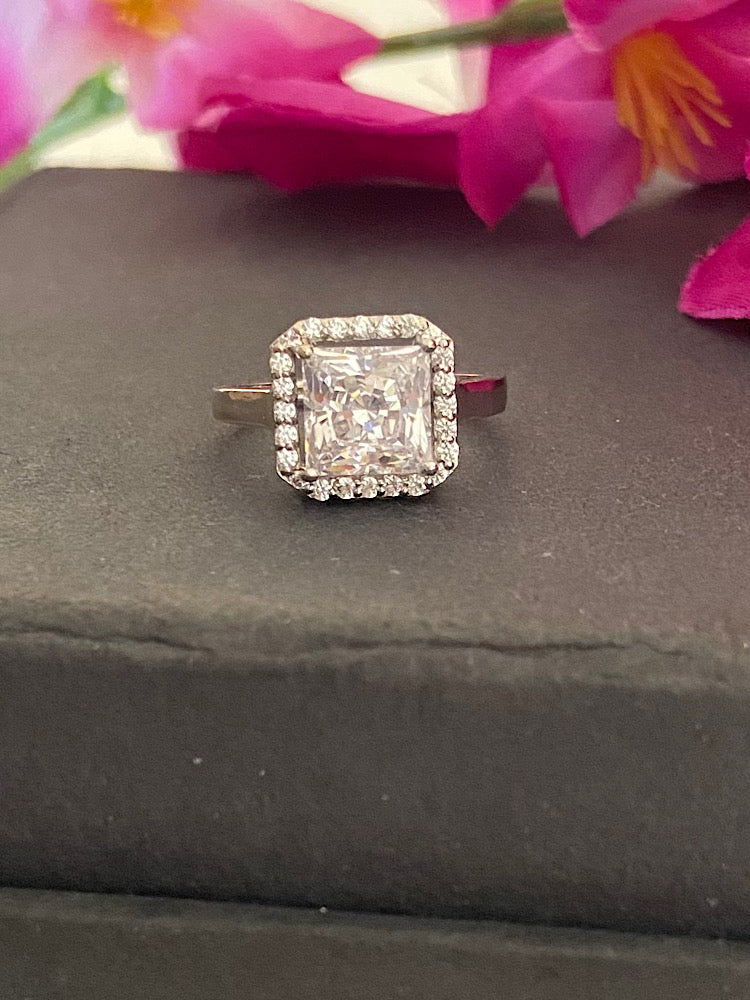 Silver Ring Princess-Cut Solitaire
