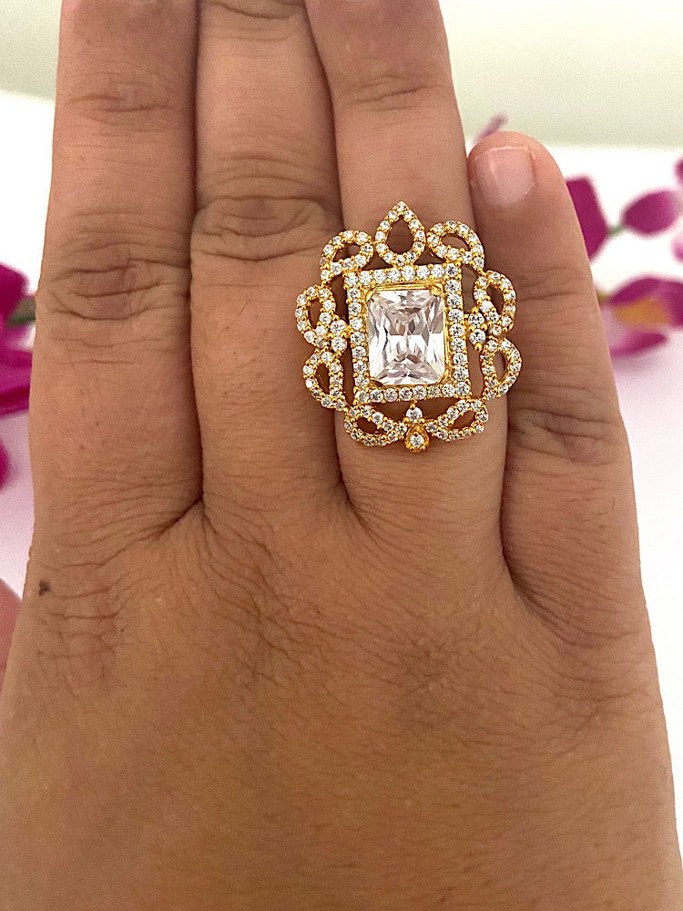 Gold plated White Stone Adjustable Ring