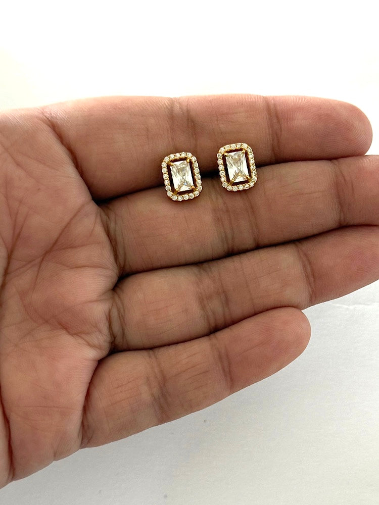 Gold Plated Sterling Silver Emerald Solitaire Studs With Screw Back