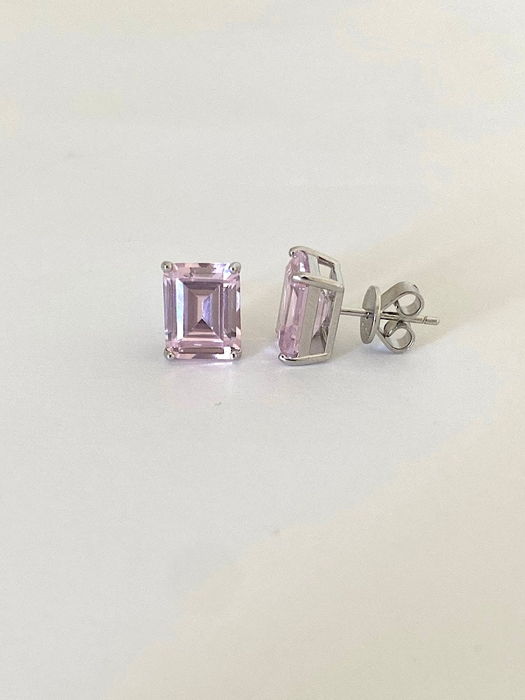 Light Pink Emerald Stone Sterling Silver Studs Earrings