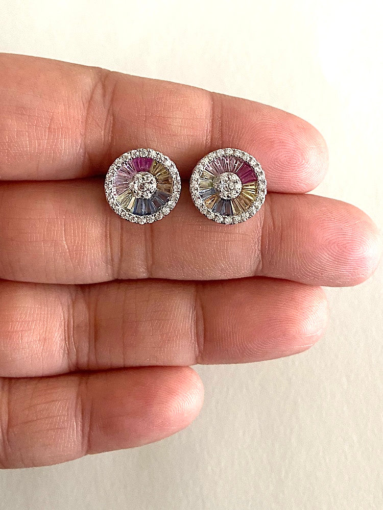 Multi Colour Sterling Silver Studs Earrings