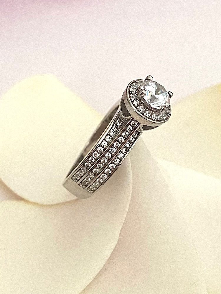 Silver High-Mounted Solitaire Ring