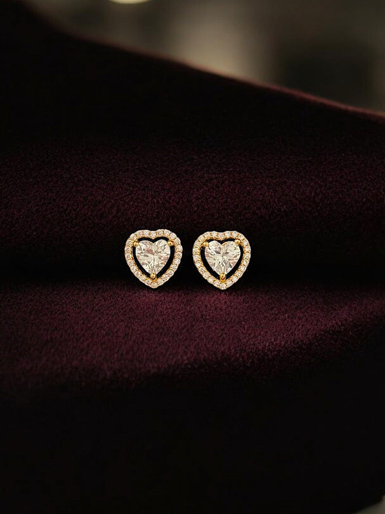 Gold Plated Sterling Silver Heart Solitaire Studs With Screw Back