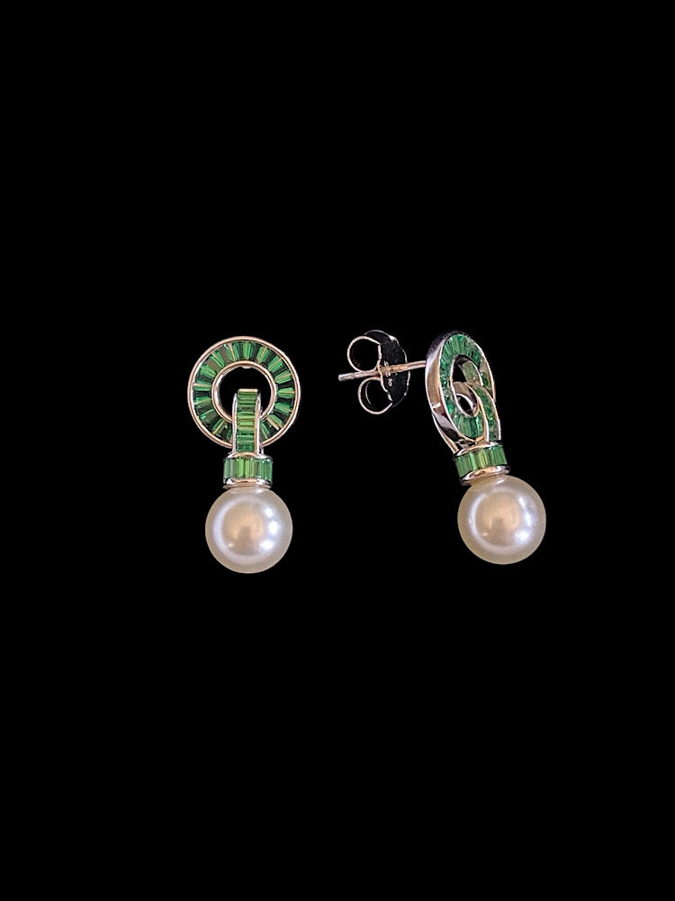 Green Pearl Earrings Sterling Silver Earrings
