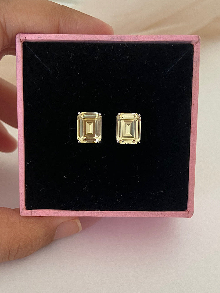 Yellow Emerald Stone Sterling Silver Studs Earrings