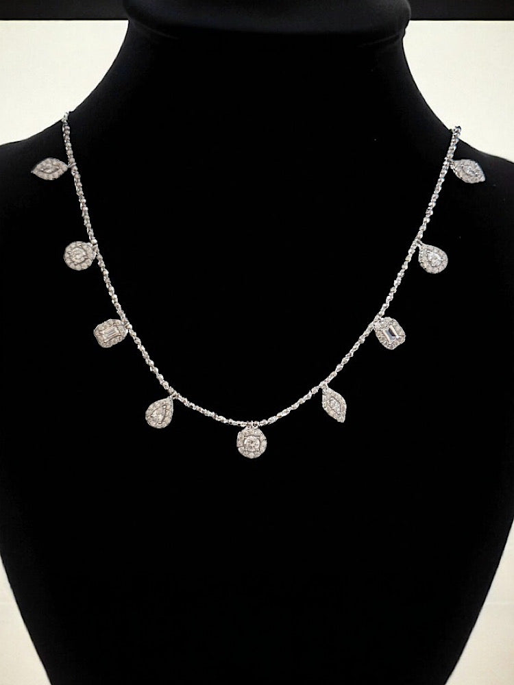 Different Stone Charm Sterling Silver Chain Necklace