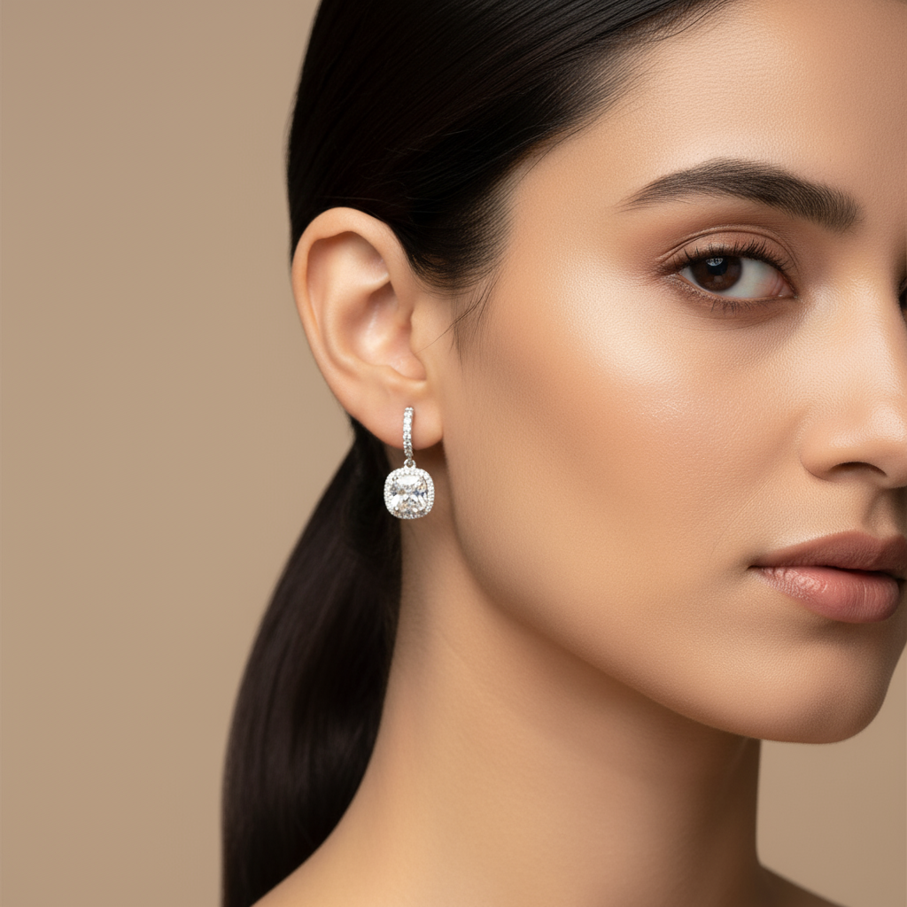 Drop Solitaire Sterling Silver Hoops