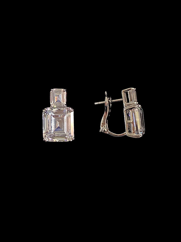 White Clip Studs Sterling Silver Earrings
