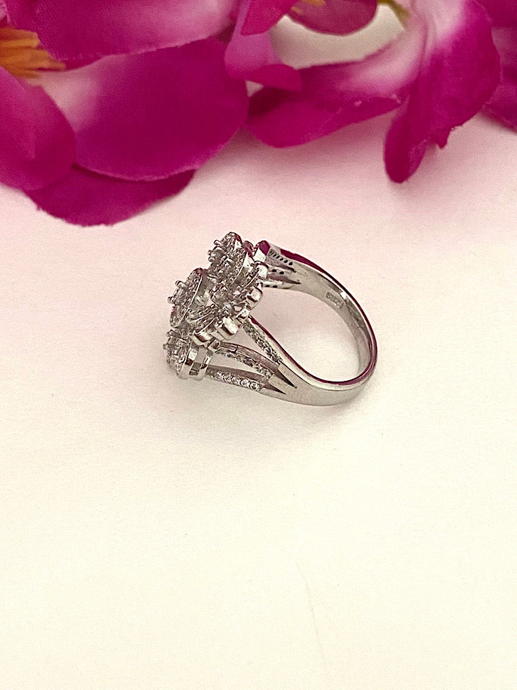 Silver Floral Cocktail Ring