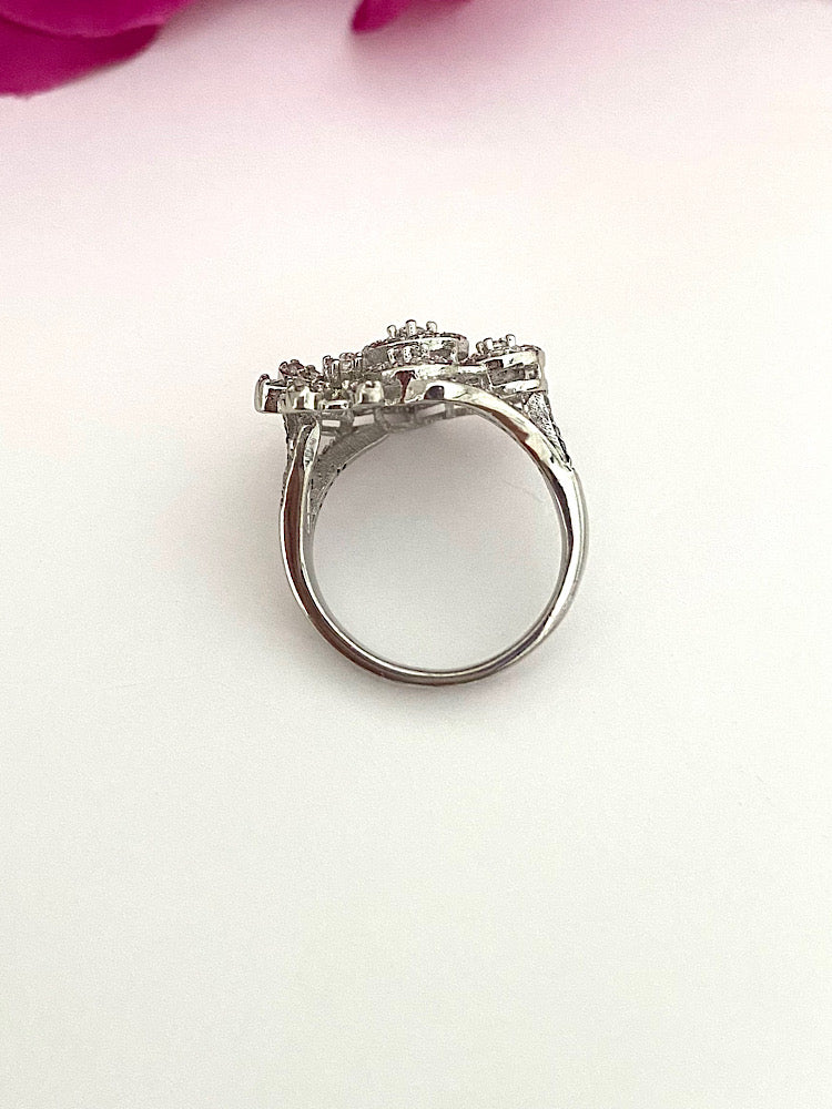Silver Floral Cocktail Ring