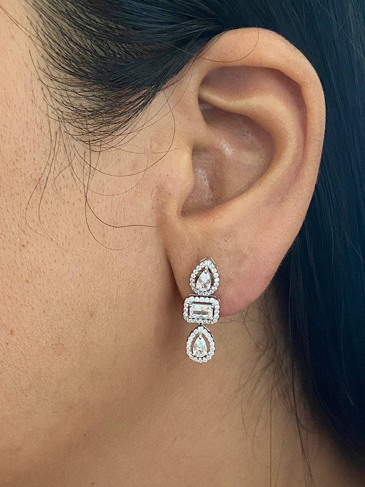 Sterling Silver Drop Solitaire Earrings With Screw Back