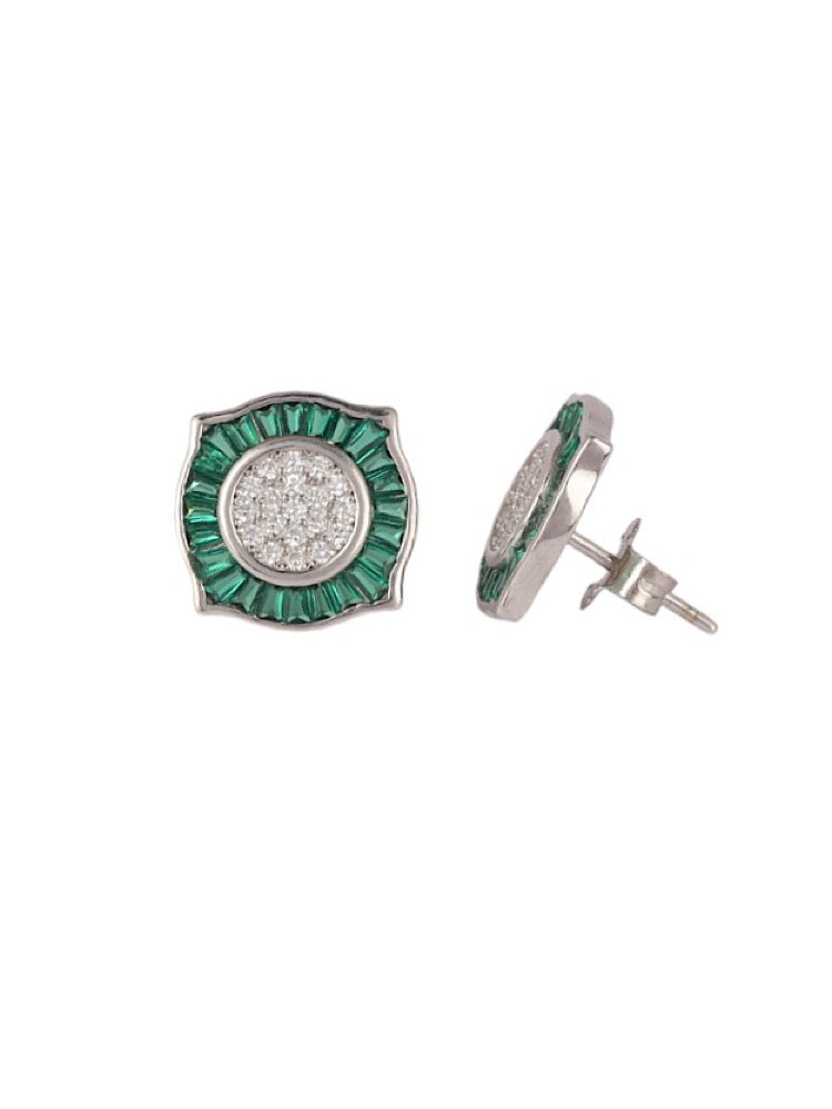 Silver Green Studs Earrings