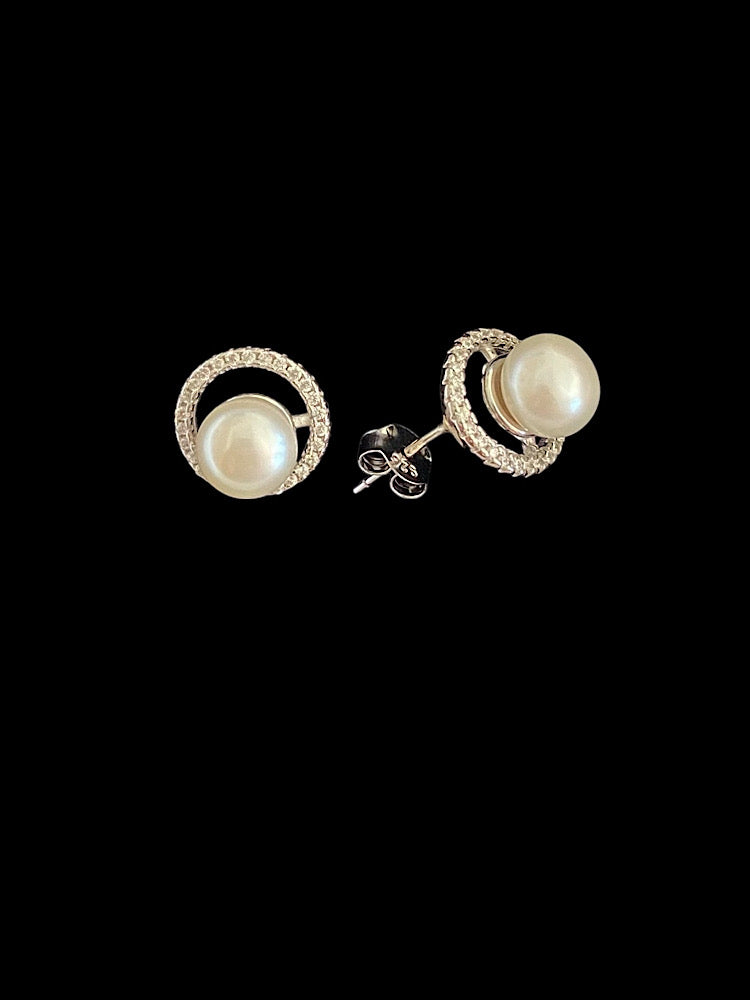 Round Floral Sterling Silver Earrings