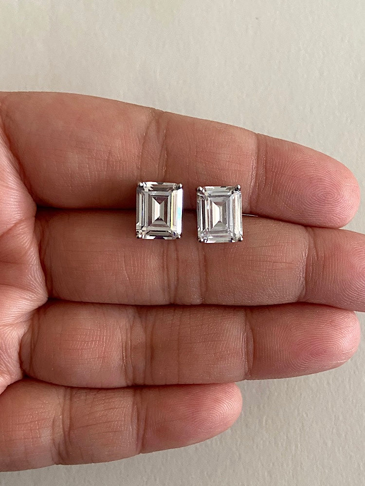 White Emerald Stone Sterling Silver Studs Earrings