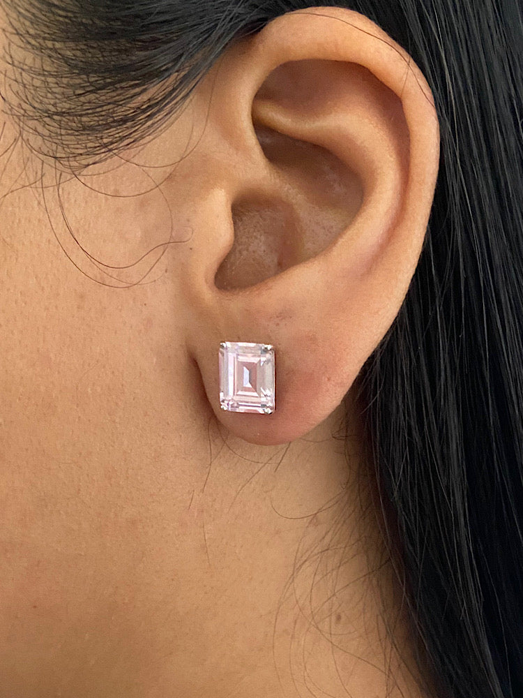 Light Pink Emerald Stone Sterling Silver Studs Earrings