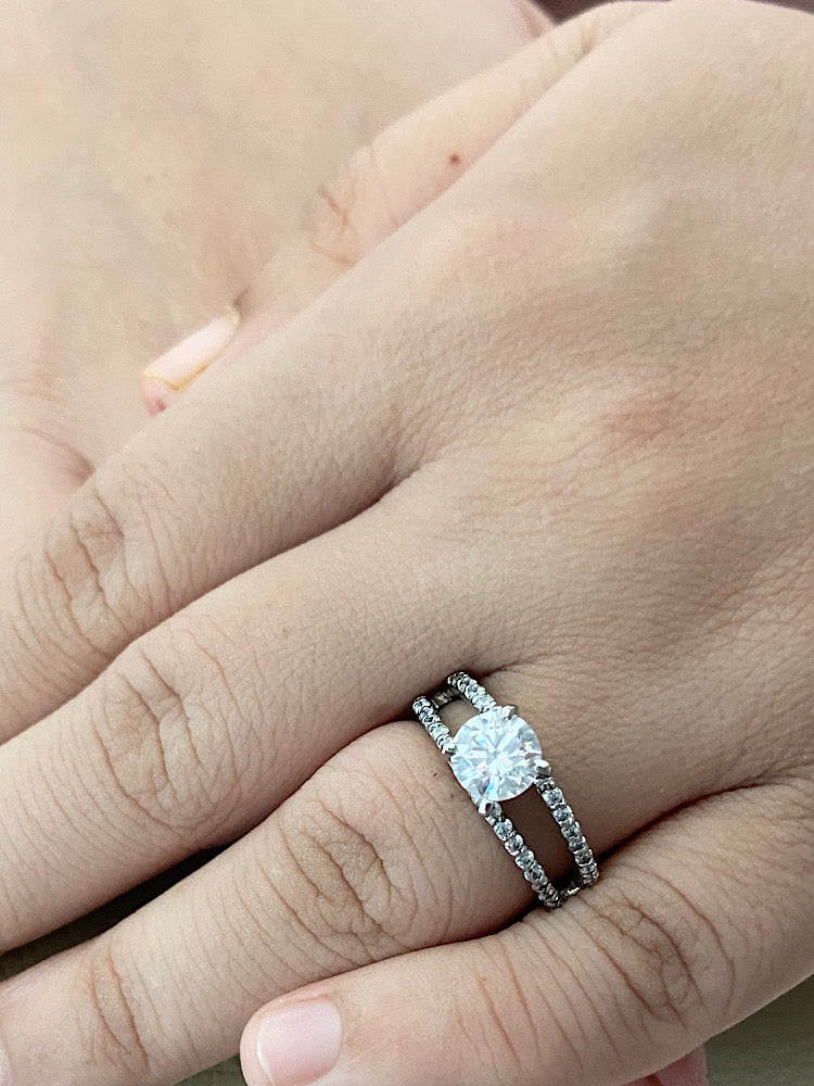 Silver Double-Line Solitaire Ring