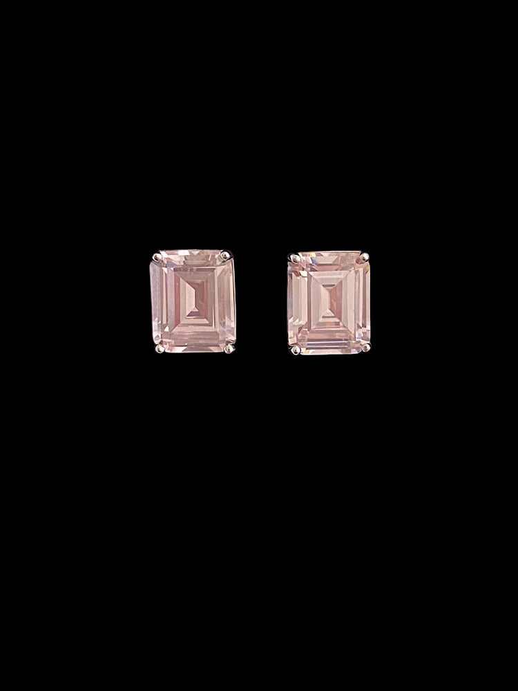 Light Pink Emerald Stone Sterling Silver Studs Earrings