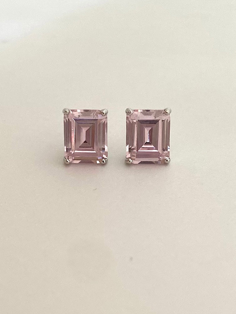Light Pink Emerald Stone Sterling Silver Studs Earrings