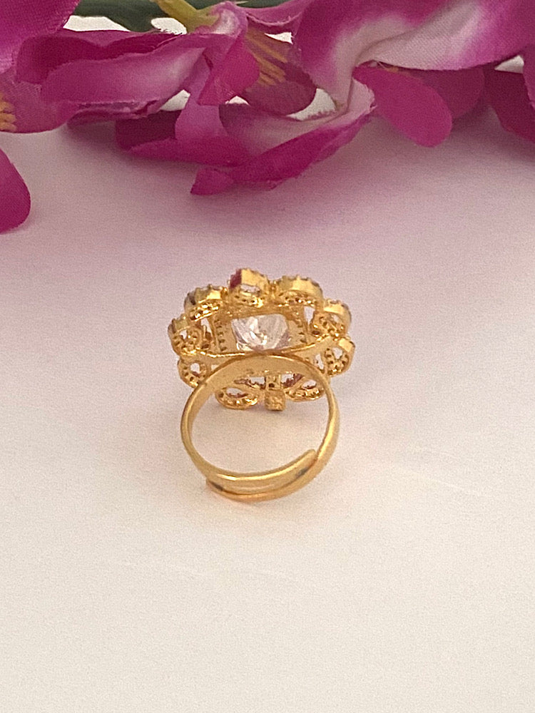 Gold plated White Stone Adjustable Ring