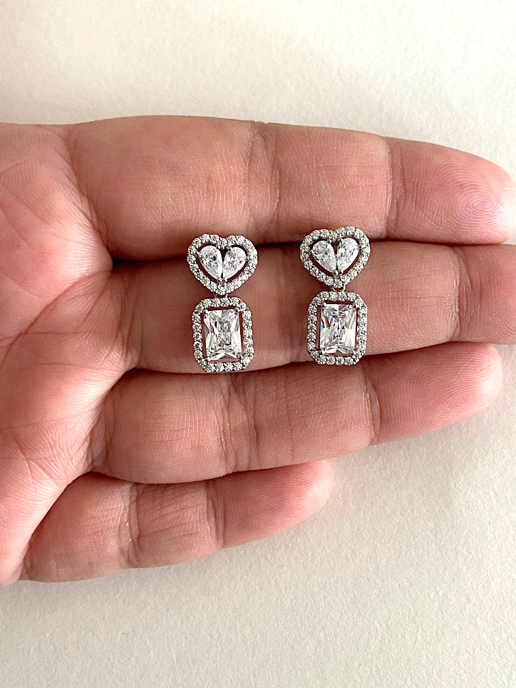 Heart Solitaire Drop Sterling Silver Earrings