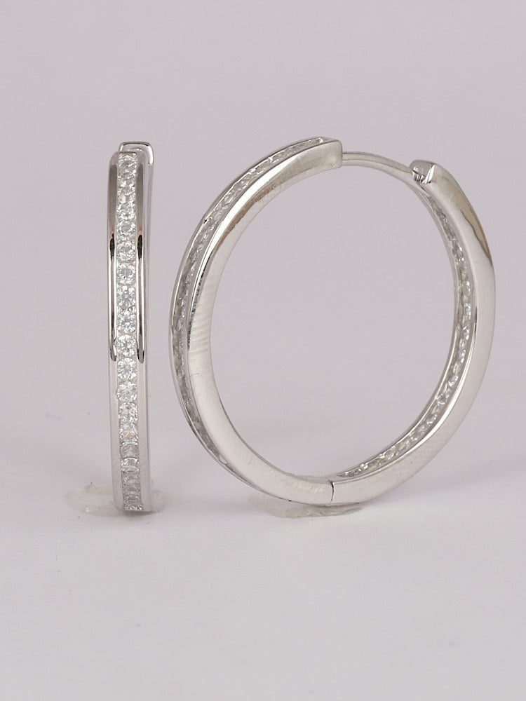 Round Studded Sterling Silver Hoops Earrings