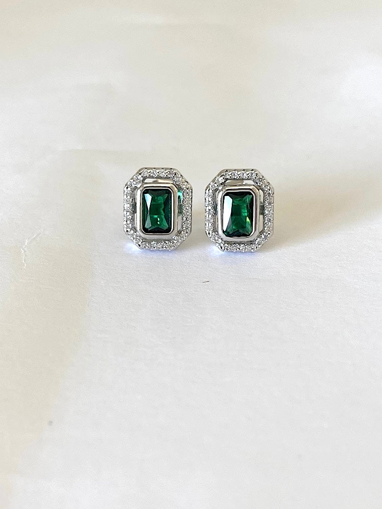 Emerald Green Sterling Silver Studs Earrings