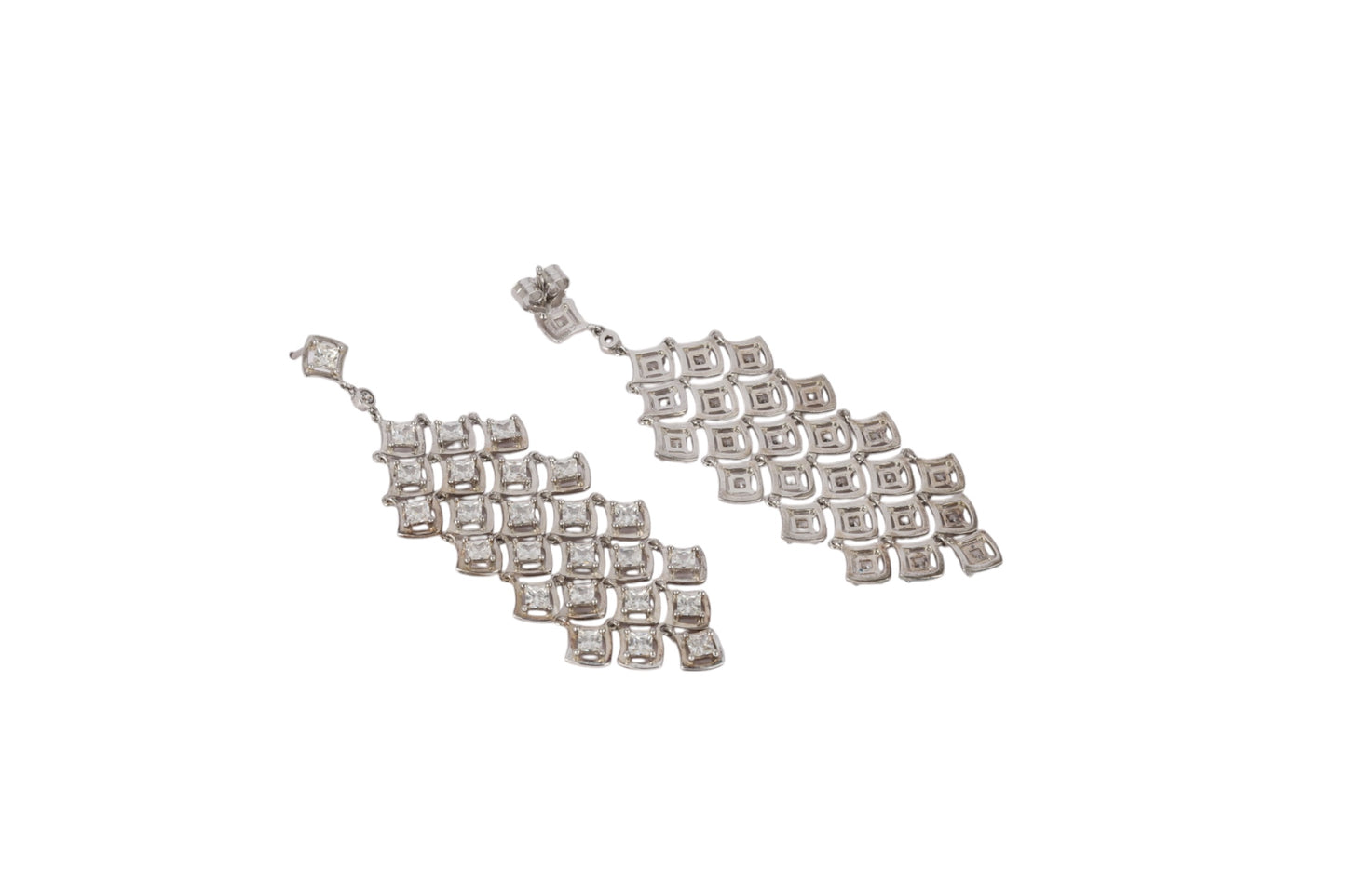 Silver Diamond Studded Chandelier Earrings