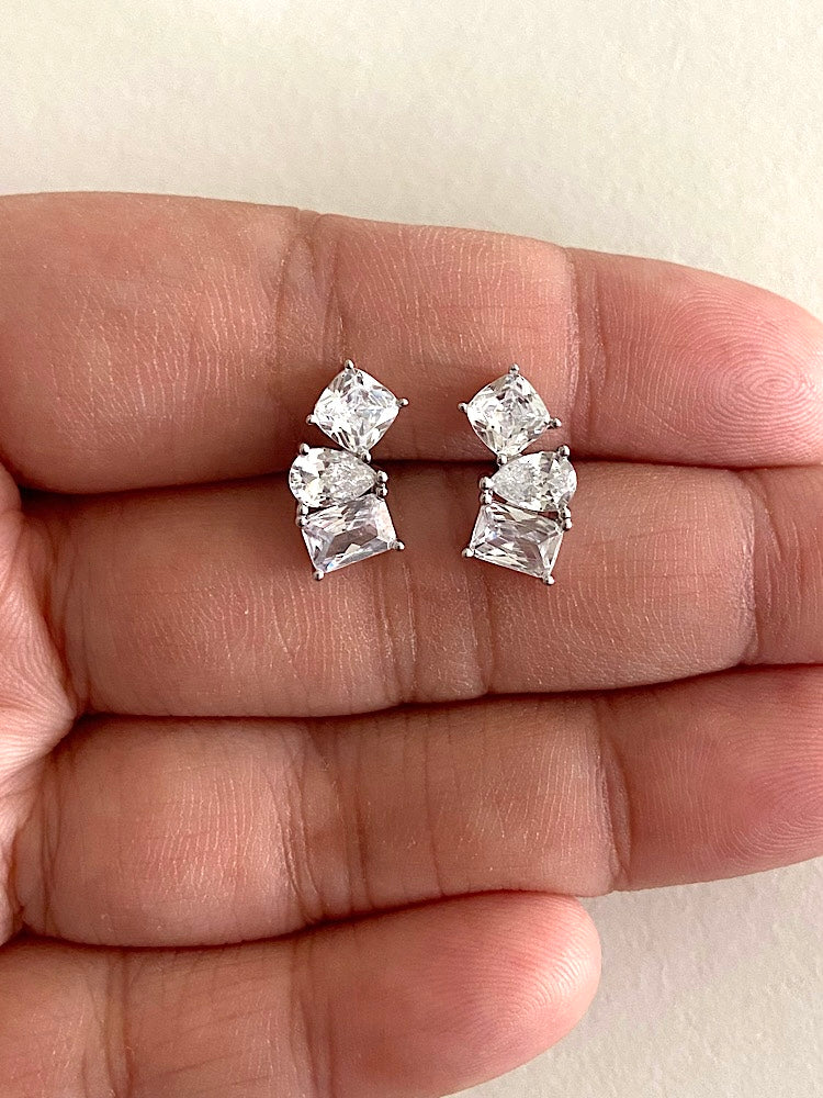 Trio Solitaire Sterling Silver Studs