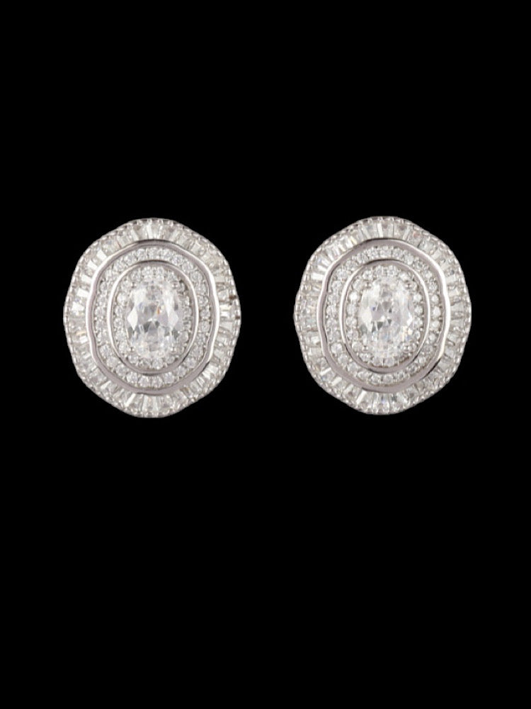 White Studs Silver Earring