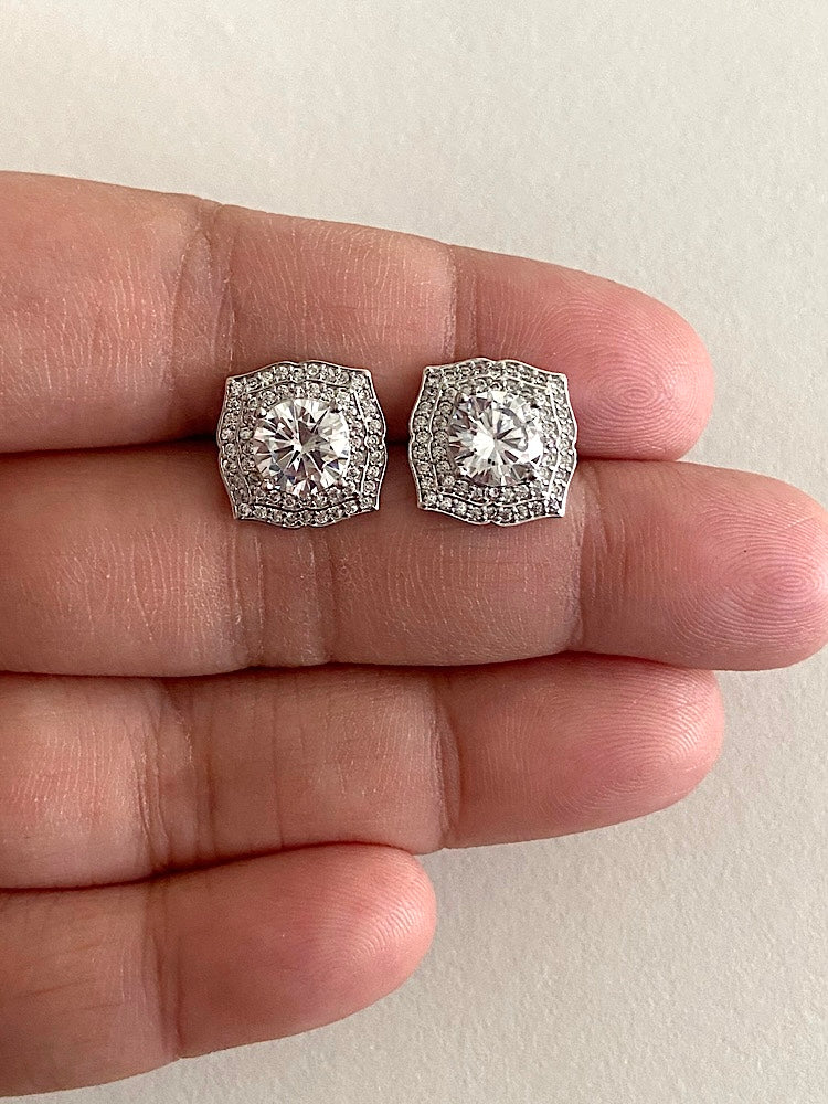 Solitaire Design Sterling Silver Studs