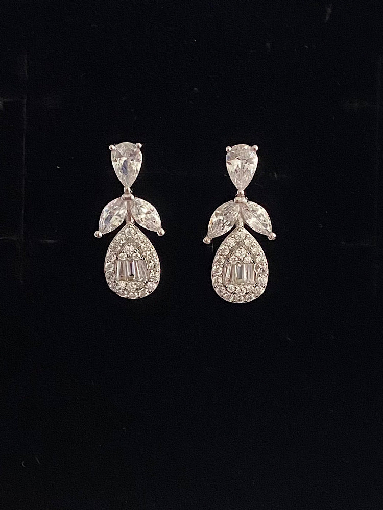 Sterling Silver Drop Solitaire Earrings